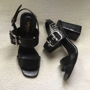 New VIVIAN black moc croc chunky heel sandals 37 6